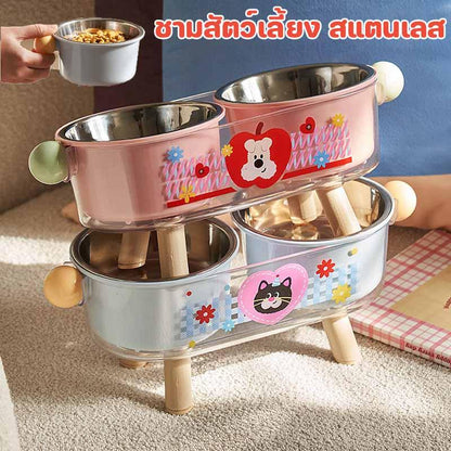 Pet Bowl, Stainless Steel, Double Layer, Cat Food Bowl, Cat Bowl, Removable, Elevated Double Pet Bowl