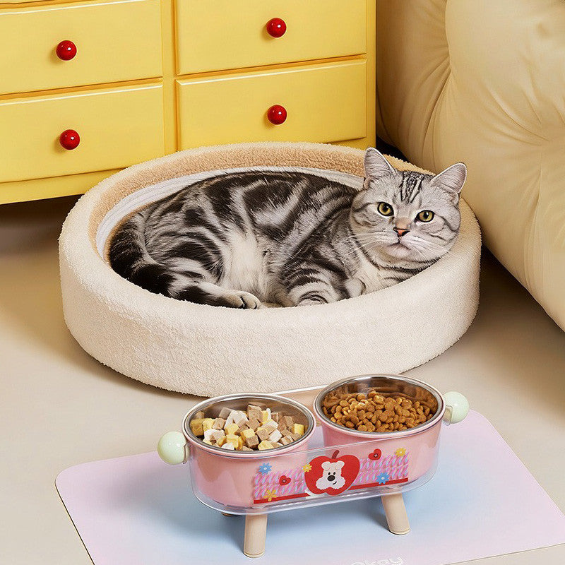 Pet Bowl, Stainless Steel, Double Layer, Cat Food Bowl, Cat Bowl, Removable, Elevated Double Pet Bowl