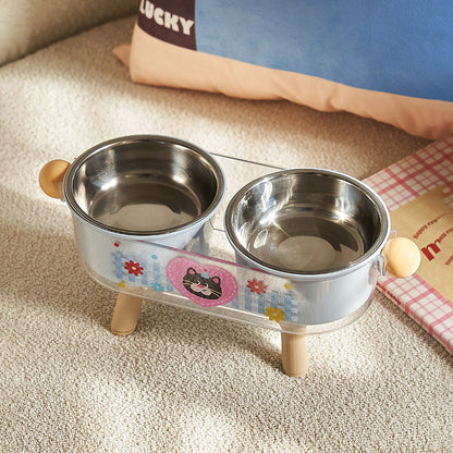 Pet Bowl, Stainless Steel, Double Layer, Cat Food Bowl, Cat Bowl, Removable, Elevated Double Pet Bowl