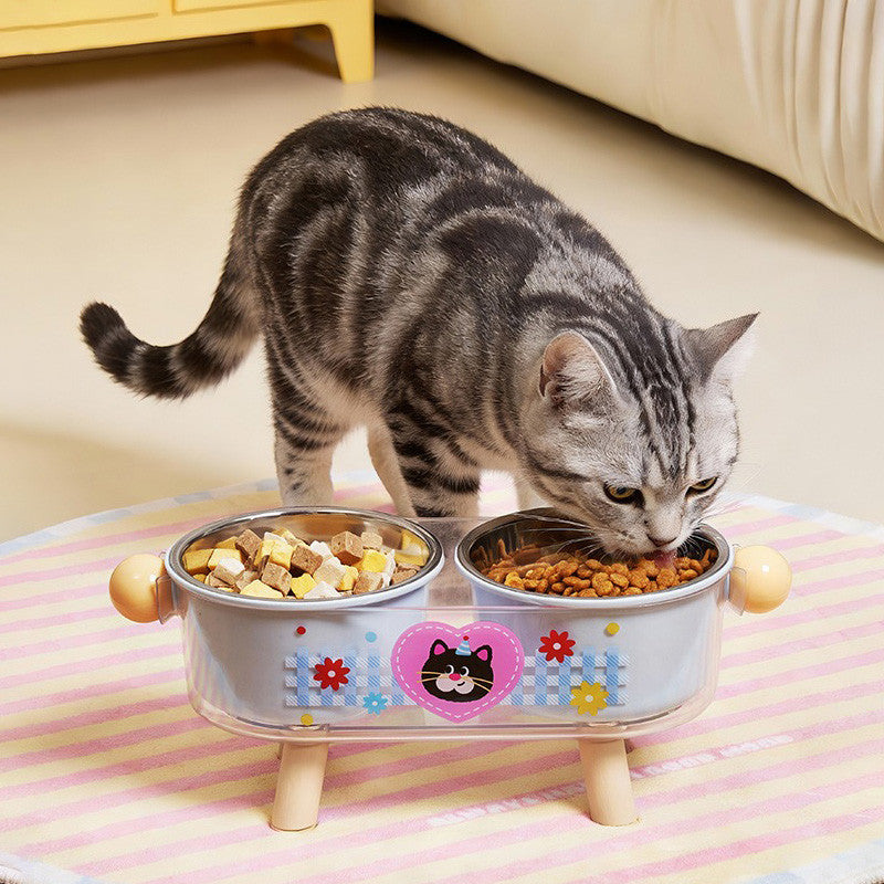 Pet Bowl, Stainless Steel, Double Layer, Cat Food Bowl, Cat Bowl, Removable, Elevated Double Pet Bowl