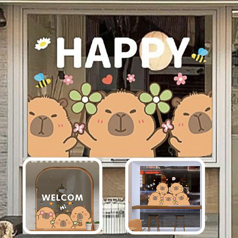 สติ๊กเกอร์สูญญากาศ น่ารัก Capybara รูปแบบ ตกแต่งบ้าน ตกแต่งกระจก สติกเกอร์ประตูกระจก