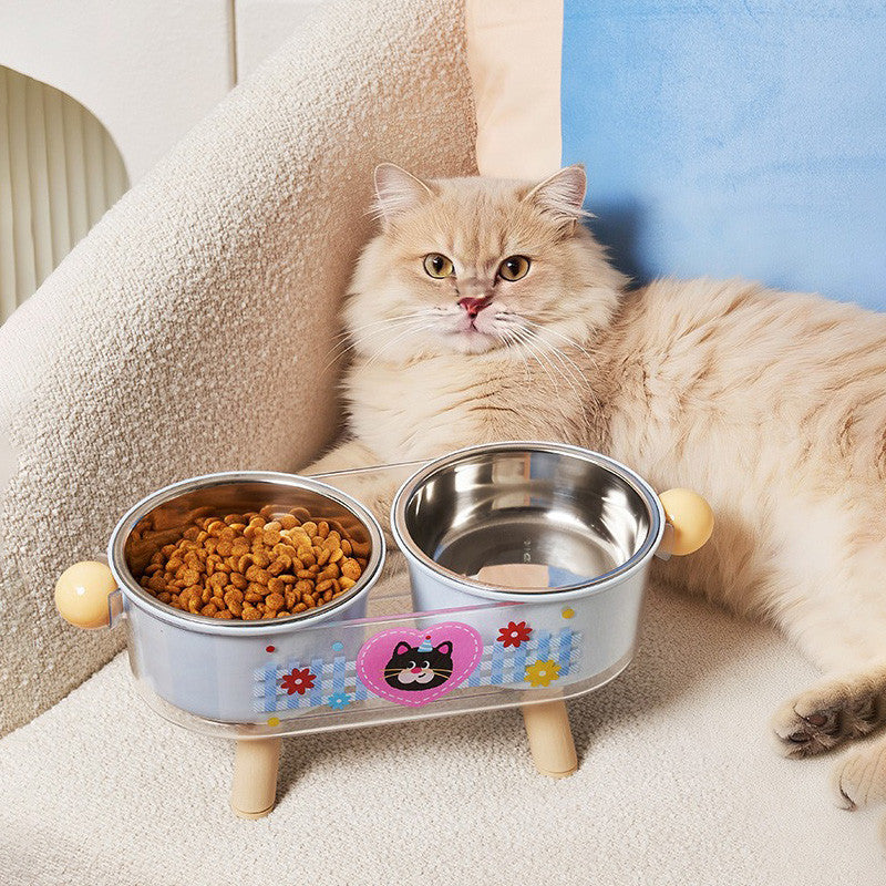 Pet Bowl, Stainless Steel, Double Layer, Cat Food Bowl, Cat Bowl, Removable, Elevated Double Pet Bowl