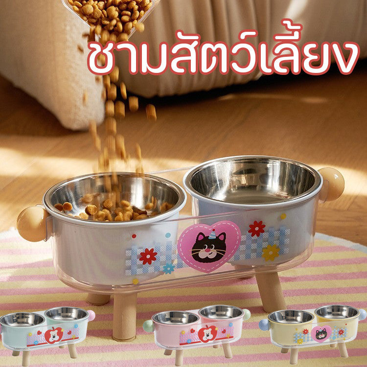 Pet Bowl, Stainless Steel, Double Layer, Cat Food Bowl, Cat Bowl, Removable, Elevated Double Pet Bowl