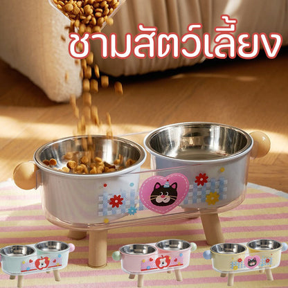 Pet Bowl, Stainless Steel, Double Layer, Cat Food Bowl, Cat Bowl, Removable, Elevated Double Pet Bowl