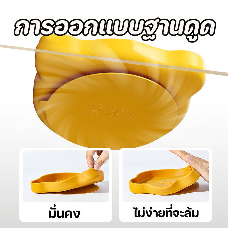 จานซิลิโคน รูปแบบหมีน้อย การออกแบบฐานดูด สามารถอุ่นด้วยไมโครเวฟได้ สามารถแช่เย็นได้