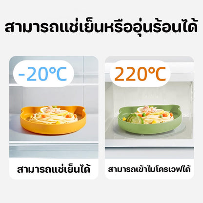 จานซิลิโคน รูปแบบหมีน้อย การออกแบบฐานดูด สามารถอุ่นด้วยไมโครเวฟได้ สามารถแช่เย็นได้
