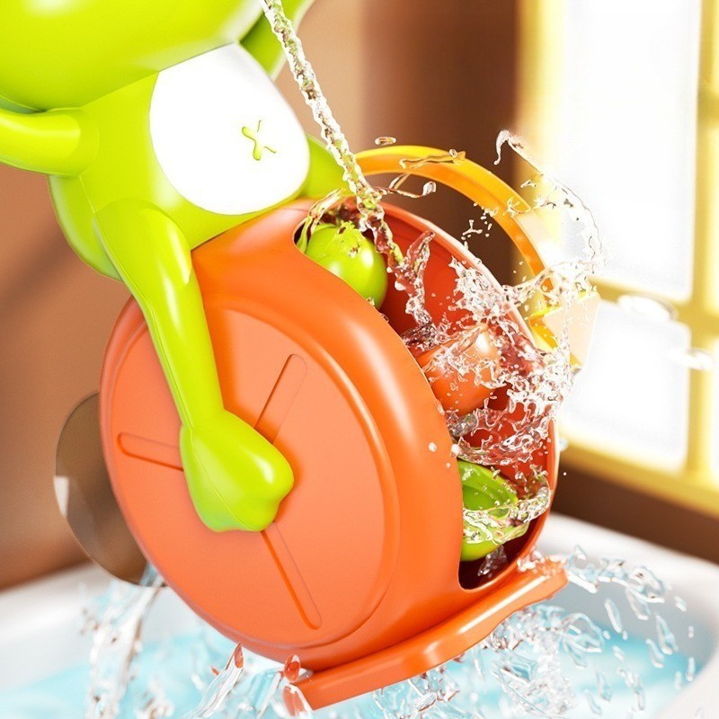 婴儿洗澡玩具：旋转青蛙形水车，儿童戏水玩具。