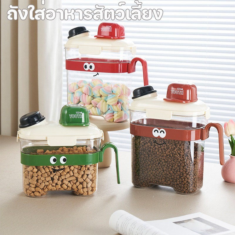 Pet Food Container, Cat Food Dispenser, Vacuum Storage Box, Dry Food Storage, Moisture-proof, with Measuring Cup