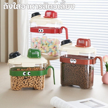 Pet Food Container, Cat Food Dispenser, Vacuum Storage Box, Dry Food Storage, Moisture-proof, with Measuring Cup