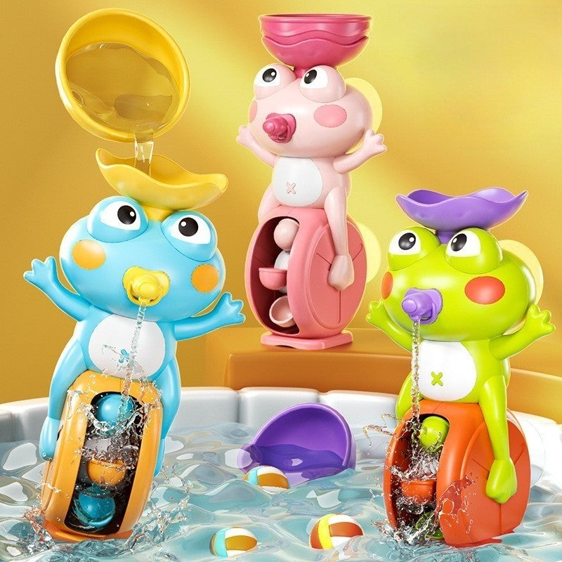 婴儿洗澡玩具：旋转青蛙形水车，儿童戏水玩具。