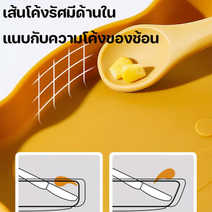 จานซิลิโคน รูปแบบหมีน้อย การออกแบบฐานดูด สามารถอุ่นด้วยไมโครเวฟได้ สามารถแช่เย็นได้
