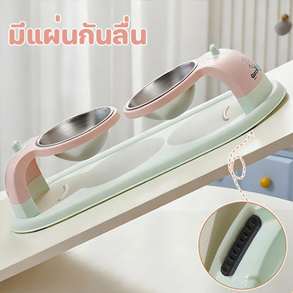 Dopamine Cat Bowl with 2 Compartments, Stainless Steel, Non-slip Base, Easy to Clean
