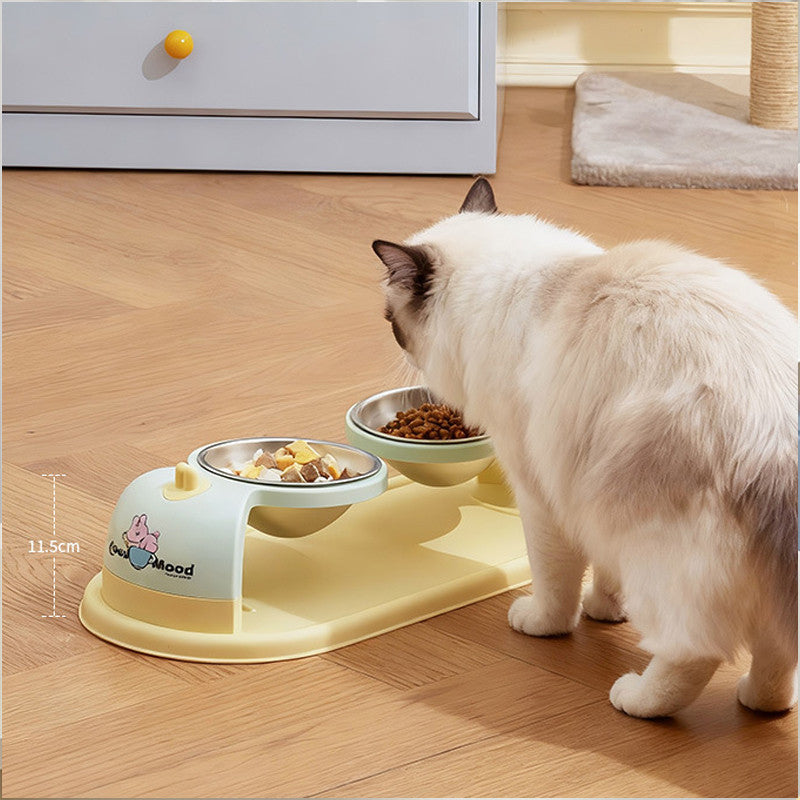 Dopamine Cat Bowl with 2 Compartments, Stainless Steel, Non-slip Base, Easy to Clean