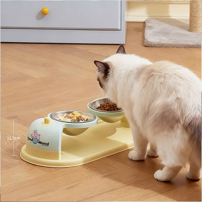 Dopamine Cat Bowl with 2 Compartments, Stainless Steel, Non-slip Base, Easy to Clean