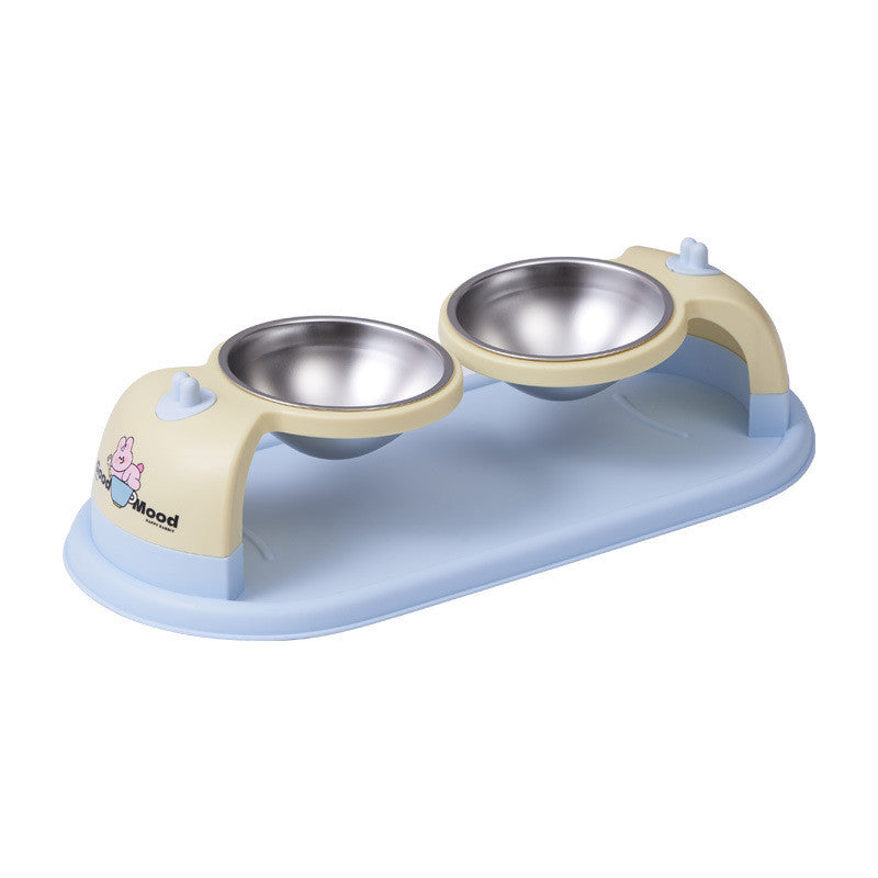 Dopamine Cat Bowl with 2 Compartments, Stainless Steel, Non-slip Base, Easy to Clean