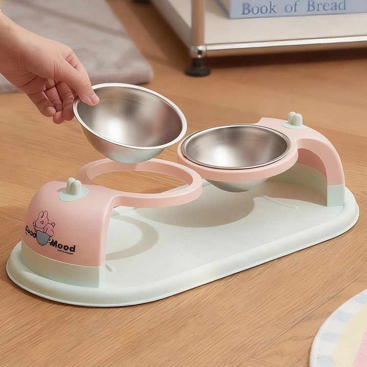 Dopamine Cat Bowl with 2 Compartments, Stainless Steel, Non-slip Base, Easy to Clean