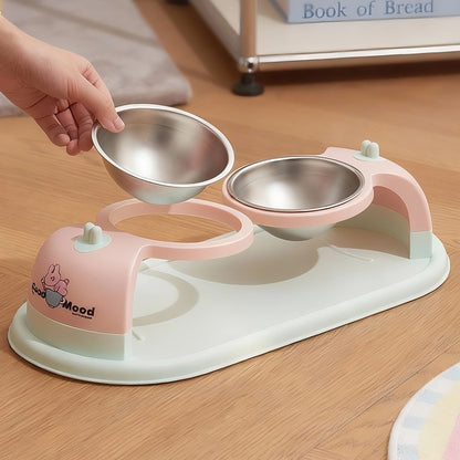 Dopamine Cat Bowl with 2 Compartments, Stainless Steel, Non-slip Base, Easy to Clean
