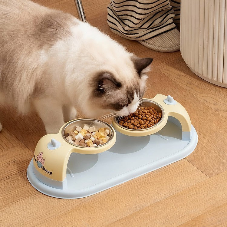 Dopamine Cat Bowl with 2 Compartments, Stainless Steel, Non-slip Base, Easy to Clean