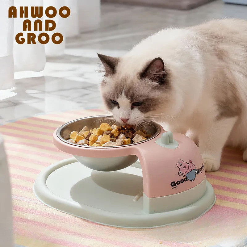 Dopamine Cat Bowl with 2 Compartments, Stainless Steel, Non-slip Base, Easy to Clean