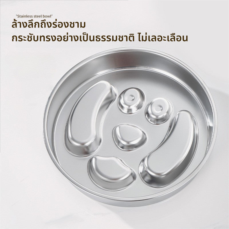 ชามสแตนเลสสำหรับสัตว์เลี้ยง ชามอาหารช้า ชามสุนัข ทั้งสองด้านสามารถใช้งานได้ ทนทาน 2in1