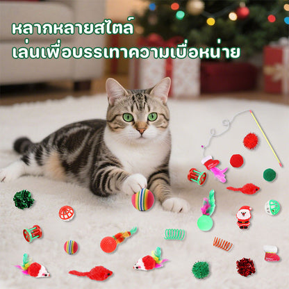 คริสต์มา ของเล่นแมว 13/16/23 PCS สลูกบอลแมว ของเล่นอุปกรณ์เสริม ของเล่นสัตว์เลี้ยงโต้ตอบ ให้แมวผ่อนคลาย