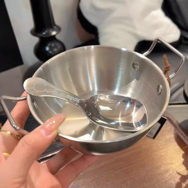 ชามสแตนเลส สไตล์เกาหลี 2หู ดีไซน์สวย ใช้ได้หลาย สำหรับผลไม้ สลัด โยเกิร์ต ของใช้ในครัว