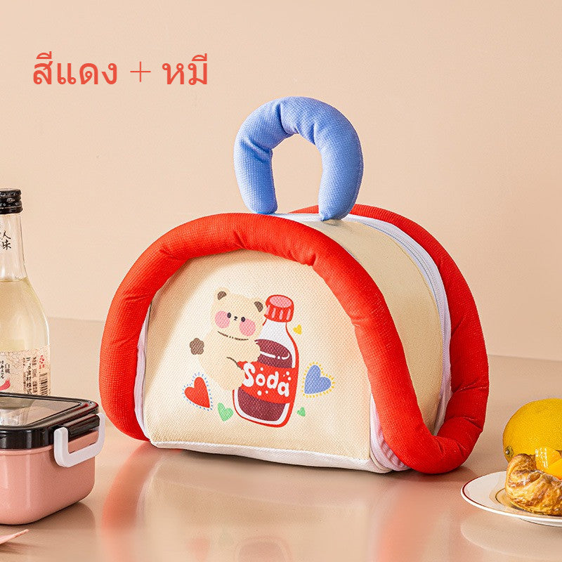 กระเป๋าใส่กล่องอาหาร ขนมปังครึ่งวงกลม ผ้ามิวส์นุ่ม เก็บความร้อน เย็น สำหรับนักเรียน ออฟฟิศ ของขวัญ