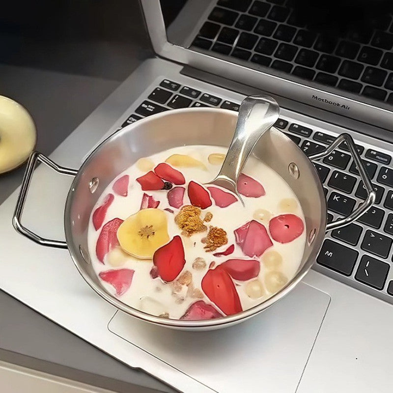 ชามสแตนเลส สไตล์เกาหลี 2หู ดีไซน์สวย ใช้ได้หลาย สำหรับผลไม้ สลัด โยเกิร์ต ของใช้ในครัว