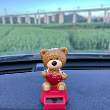 ตุ๊กตาหน้ารถ พลังงานแสงอาทิตย์ หมีน้อยน่ารัก ร่างกายจะแกว่ง ตกแต่งคอนโซล ตกแต่งรถยนต์