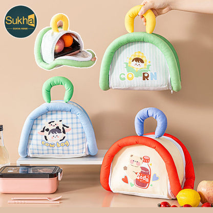 กระเป๋าใส่กล่องอาหาร ขนมปังครึ่งวงกลม ผ้ามิวส์นุ่ม เก็บความร้อน เย็น สำหรับนักเรียน ออฟฟิศ ของขวัญ