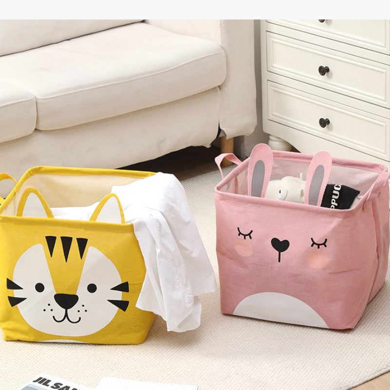 ตะกร้าเก็บของลายการ์ตูน ตะกร้าใส่ผ้าพับได้ กันน้ำ มีหูหิ้ว