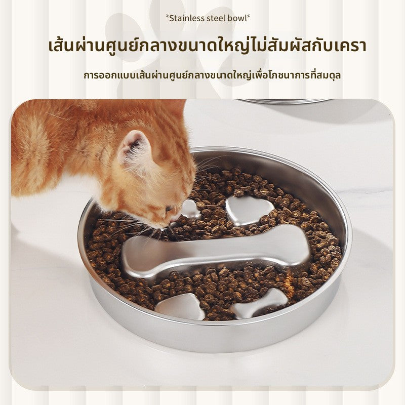 ชามสแตนเลสสำหรับสัตว์เลี้ยง ชามอาหารช้า ชามสุนัข ทั้งสองด้านสามารถใช้งานได้ ทนทาน 2in1