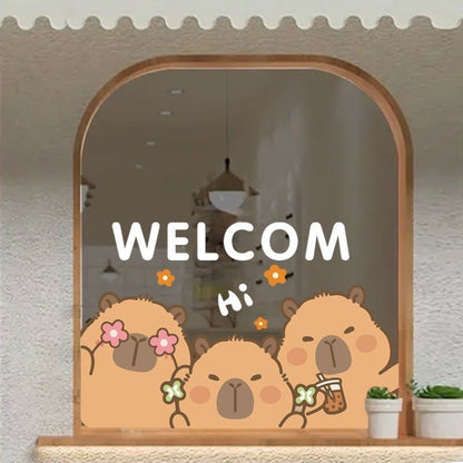 สติ๊กเกอร์สูญญากาศ น่ารัก Capybara รูปแบบ ตกแต่งบ้าน ตกแต่งกระจก สติกเกอร์ประตูกระจก