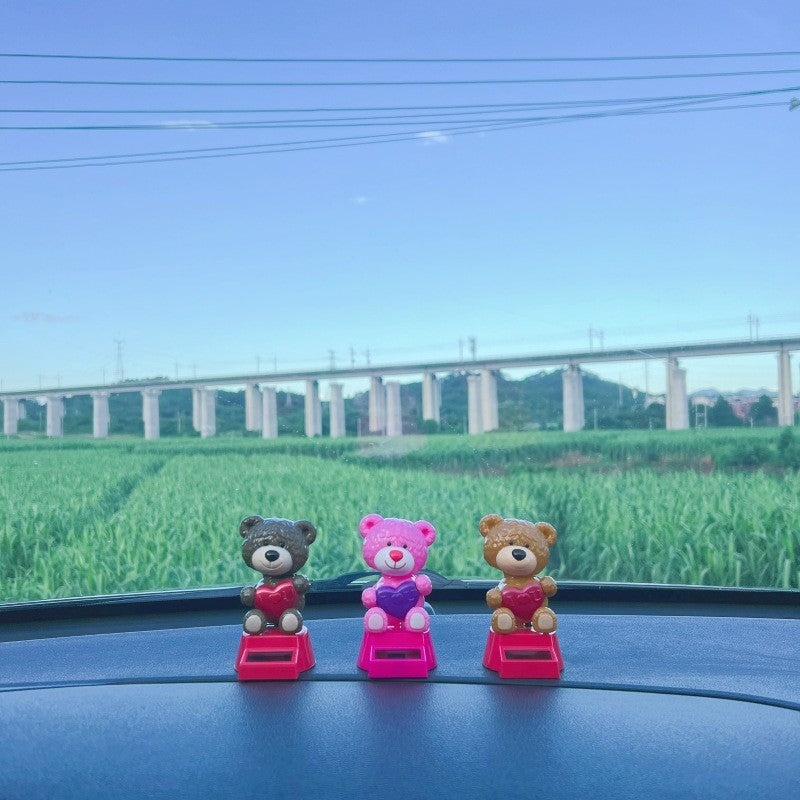 ตุ๊กตาหน้ารถ พลังงานแสงอาทิตย์ หมีน้อยน่ารัก ร่างกายจะแกว่ง ตกแต่งคอนโซล ตกแต่งรถยนต์