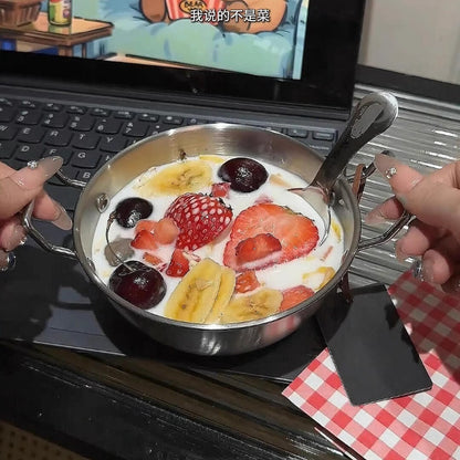 ชามสแตนเลส สไตล์เกาหลี 2หู ดีไซน์สวย ใช้ได้หลาย สำหรับผลไม้ สลัด โยเกิร์ต ของใช้ในครัว