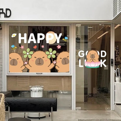 สติ๊กเกอร์สูญญากาศ น่ารัก Capybara รูปแบบ ตกแต่งบ้าน ตกแต่งกระจก สติกเกอร์ประตูกระจก
