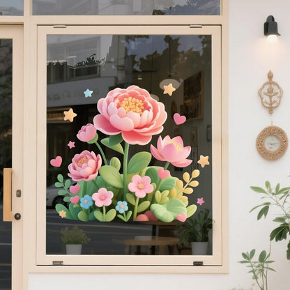 สติกเกอร์สุญญากาศ 3 มิติ ลวดลายดอกไม้สามมิติ สติกเกอร์ตกแต่งบ้านติดกระจก