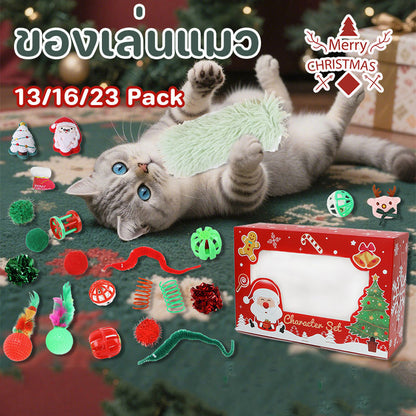 คริสต์มา ของเล่นแมว 13/16/23 PCS สลูกบอลแมว ของเล่นอุปกรณ์เสริม ของเล่นสัตว์เลี้ยงโต้ตอบ ให้แมวผ่อนคลาย