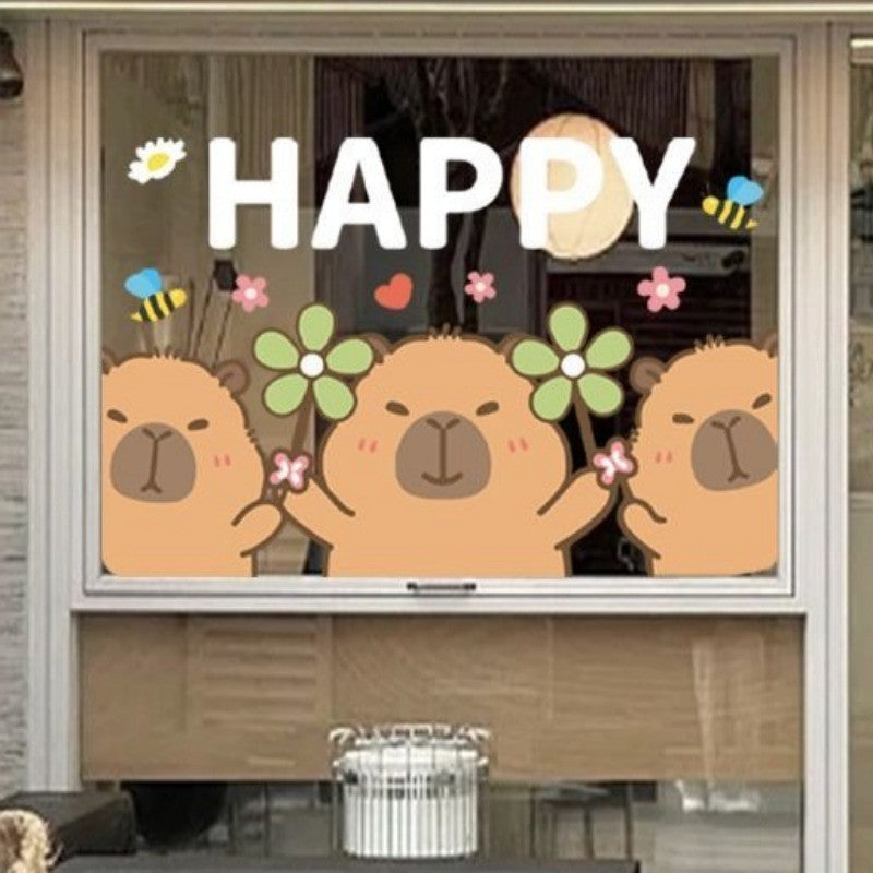 สติ๊กเกอร์สูญญากาศ น่ารัก Capybara รูปแบบ ตกแต่งบ้าน ตกแต่งกระจก สติกเกอร์ประตูกระจก