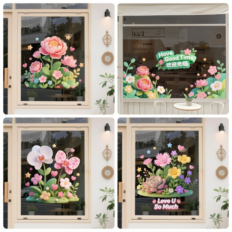 สติกเกอร์สุญญากาศ 3 มิติ ลวดลายดอกไม้สามมิติ สติกเกอร์ตกแต่งบ้านติดกระจก