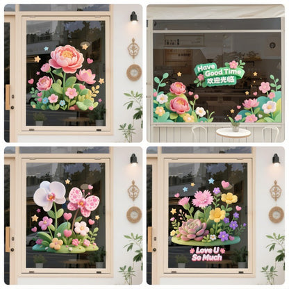 สติกเกอร์สุญญากาศ 3 มิติ ลวดลายดอกไม้สามมิติ สติกเกอร์ตกแต่งบ้านติดกระจก