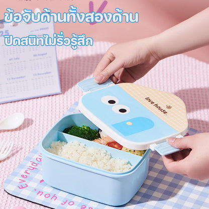 กล่องเบนโตะน่ารัก มีช่องแบ่ง ทำจากวัสดุเกรดอาหาร มาพร้อมช้อนและส้อม