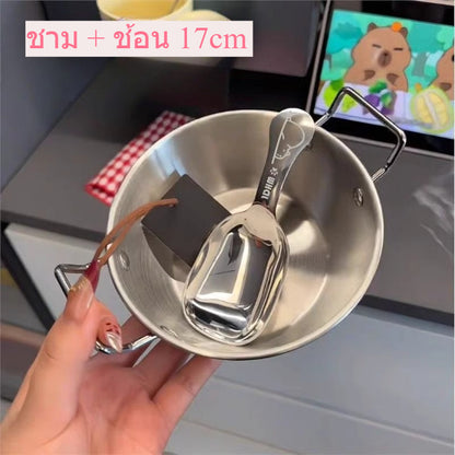 ชามสแตนเลส สไตล์เกาหลี 2หู ดีไซน์สวย ใช้ได้หลาย สำหรับผลไม้ สลัด โยเกิร์ต ของใช้ในครัว