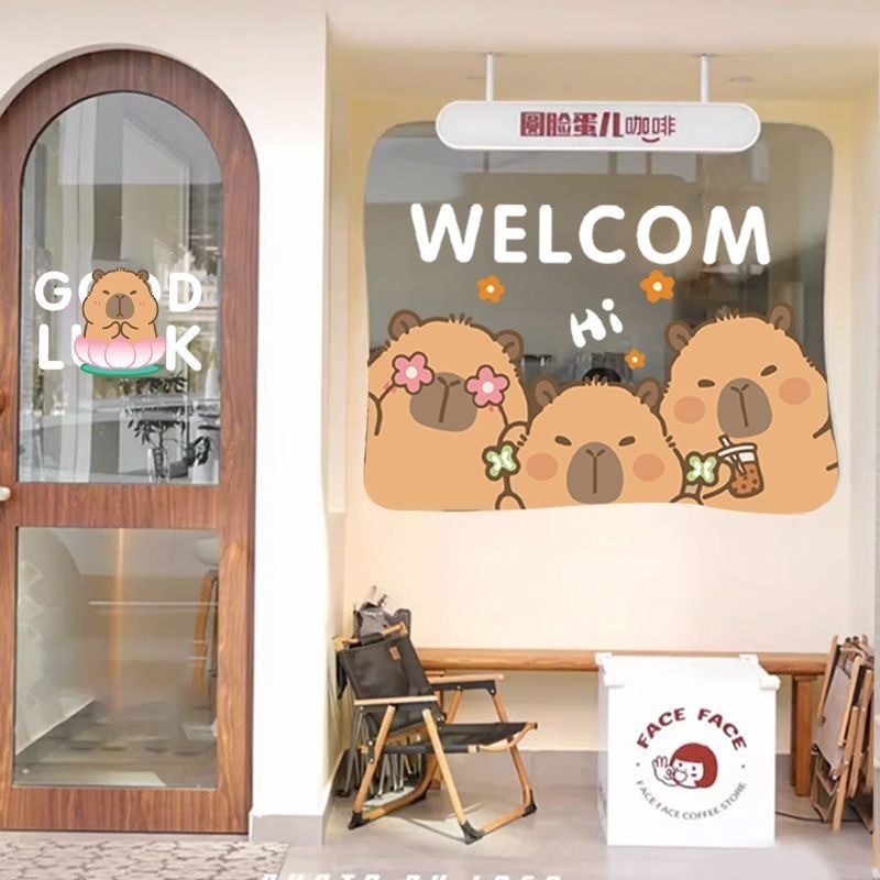 สติ๊กเกอร์สูญญากาศ น่ารัก Capybara รูปแบบ ตกแต่งบ้าน ตกแต่งกระจก สติกเกอร์ประตูกระจก