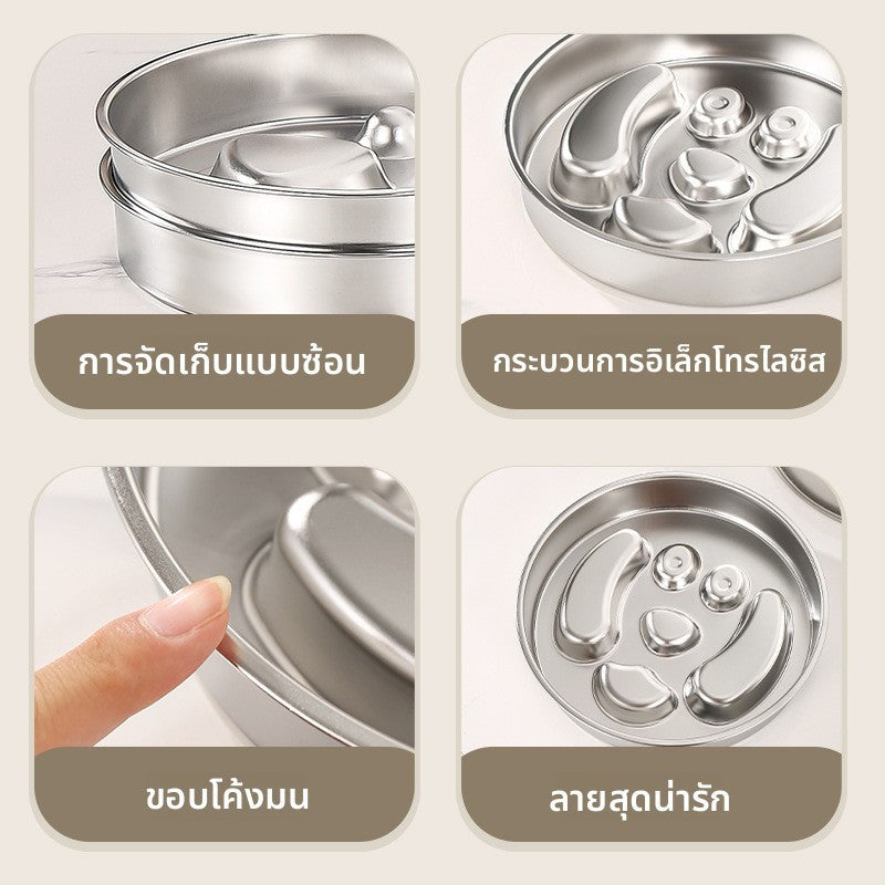 ชามสแตนเลสสำหรับสัตว์เลี้ยง ชามอาหารช้า ชามสุนัข ทั้งสองด้านสามารถใช้งานได้ ทนทาน 2in1