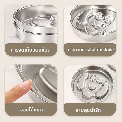 ชามสแตนเลสสำหรับสัตว์เลี้ยง ชามอาหารช้า ชามสุนัข ทั้งสองด้านสามารถใช้งานได้ ทนทาน 2in1