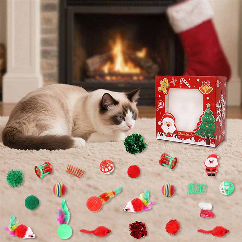 คริสต์มา ของเล่นแมว 13/16/23 PCS สลูกบอลแมว ของเล่นอุปกรณ์เสริม ของเล่นสัตว์เลี้ยงโต้ตอบ ให้แมวผ่อนคลาย