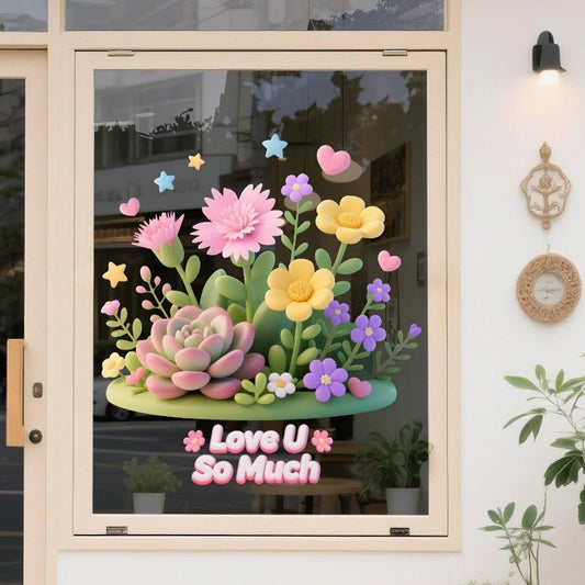 สติกเกอร์สุญญากาศ 3 มิติ ลวดลายดอกไม้สามมิติ สติกเกอร์ตกแต่งบ้านติดกระจก