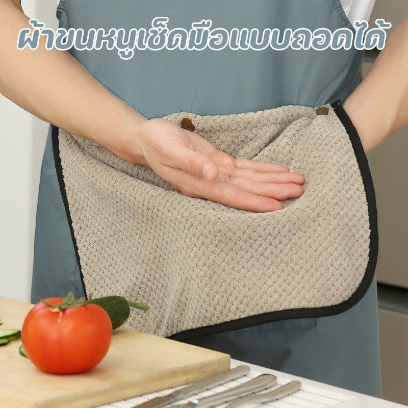 ผ้ากันเปื้อน PVC กันน้ำ หลักฐานน้ำมัน ด้วยผ้าขนหนูที่ถอดออกได้ กระเป๋าใหญ่ ผ้ากันเปื้อนครัว