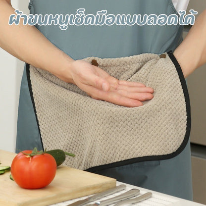 ผ้ากันเปื้อน PVC กันน้ำ หลักฐานน้ำมัน ด้วยผ้าขนหนูที่ถอดออกได้ กระเป๋าใหญ่ ผ้ากันเปื้อนครัว